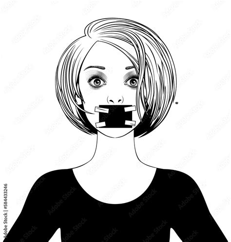 Short Haired Blonde With A Frightened Face And A Taped Mouth Isolated