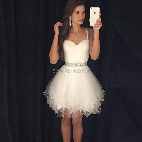 2019 Modest Prom Dresses Short White Graduation Dresses Spaghetti