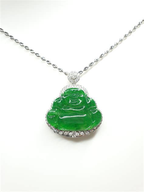 white gold imperial green buddha jadeite jade pendant  diamonds