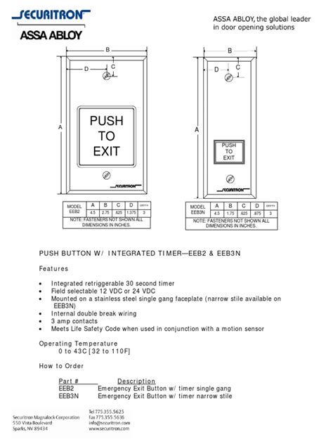 push  exit push button  integrated timer eeb eebn