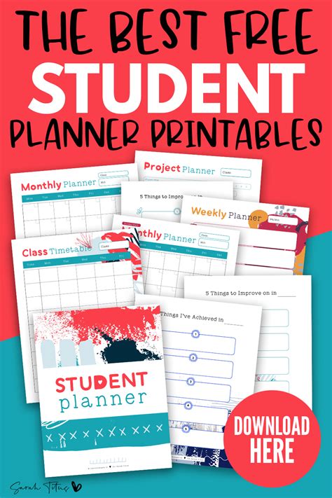 printable student planner learn productivity budgeting meal