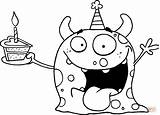 Coloring Monster Birthday Happy Pages Cake Celebrates Drawing sketch template
