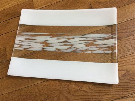 Fused Glass Platter White And Clear Art Glass Tray Kiln Etsy Glass