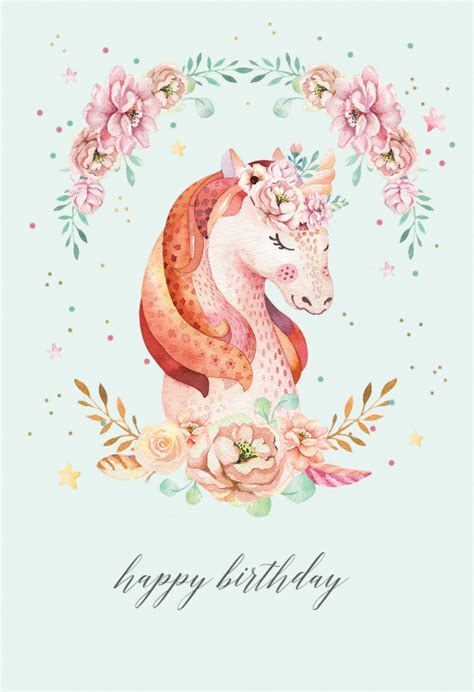 floral wreath unicorn birthday card   island