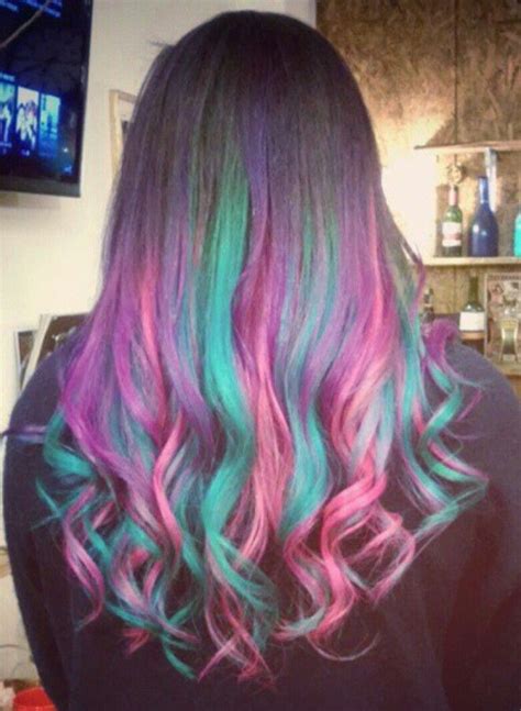 pink and green streaked dyed hair cool hair color half and half hair
