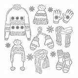 Winterkleidung Handgezeichnete Dibujados Esenciales Invierno Getrokken Benodigdheden Winterkleren sketch template