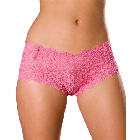 Womens Ladies Pink Lace Boxer Shorts