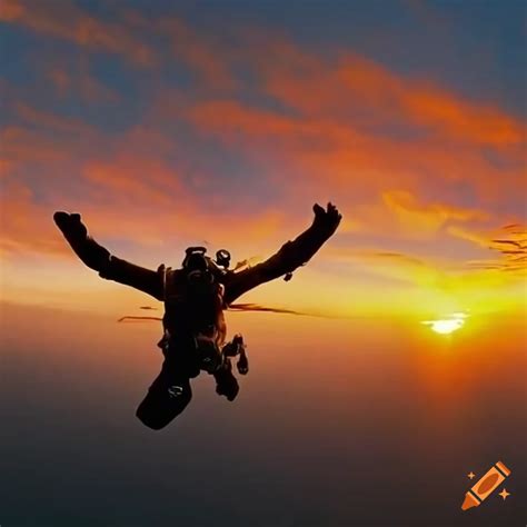 adventurous skydiver soaring   golden hour sky  craiyon