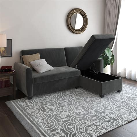 dhp noah sectional sofa bed  storage twin bed frame gray velvet