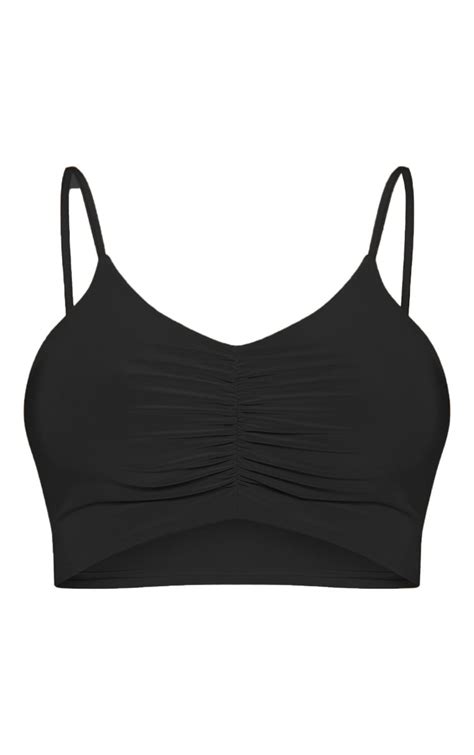 Black Ruched Front Slinky Crop Cami Tops Prettylittlething