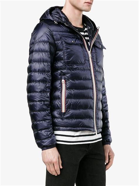 moncler synthetic hooded puffer jacket  blue  men lyst