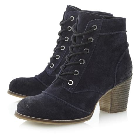 bertie ladies paxson womens navy blue suede stacked heel ankle boots size