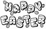 Easter Happy Coloring Printable Pages Letters Bubble Says sketch template