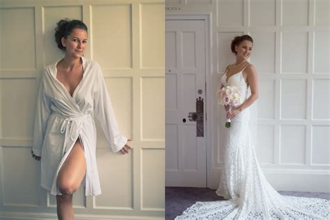bride before and after she puts the wedding dress on