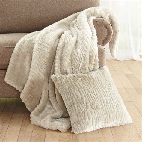 textured faux fur throw brylane home