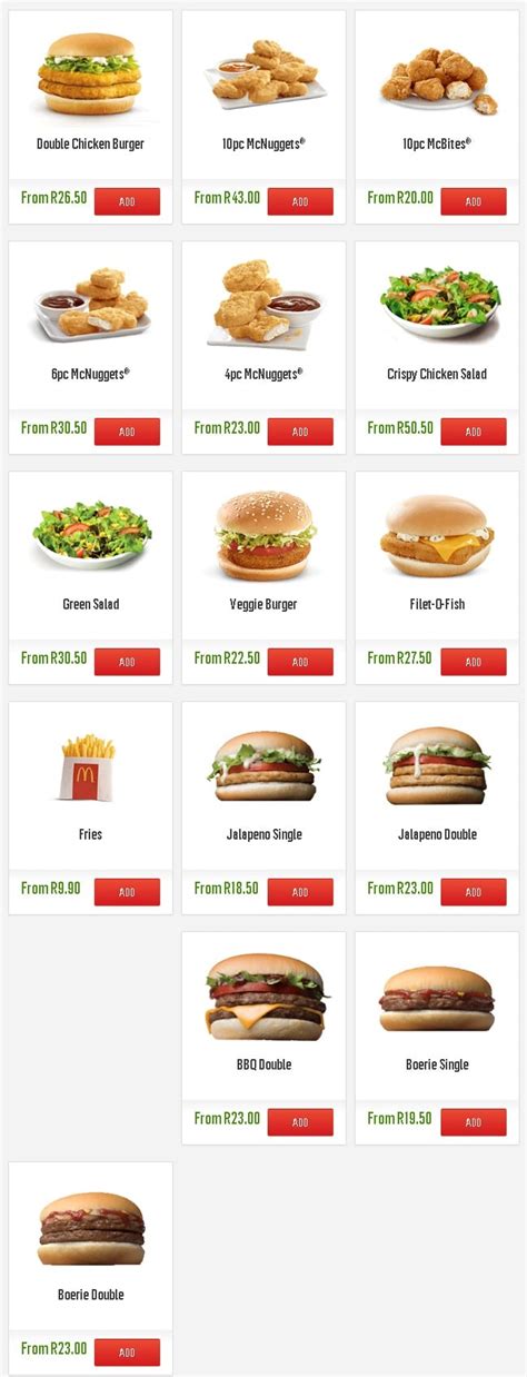 mcdonalds za menu prices