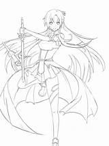 Asuna Online Coloring Sword Pages Drawing Anime sketch template