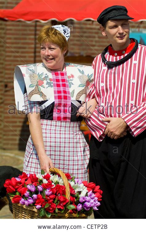 Dutch Couple In Traditional National Costume Keukenhof Gardens Lisse