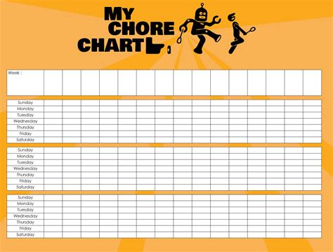 weekly chore chart  kids templates  allbusinesstemplatescom