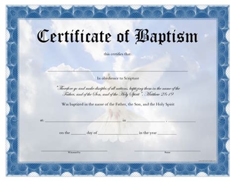 baptism certificate  printable