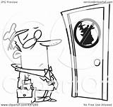 Clipart Unwelcome Salesman Standing Door Royalty Outline Illustration Toonaday Rf Ron Leishman Clipground sketch template