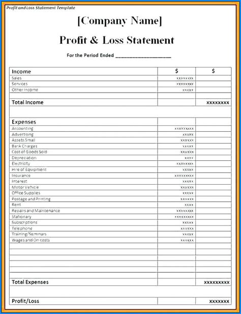printable profit loss template  manage  financial business