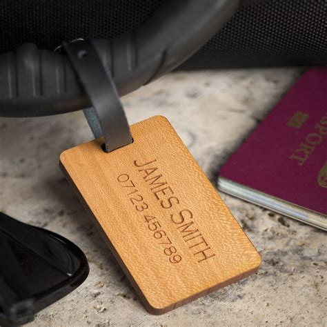 personalised engraved wooden luggage tag surname lovebird design