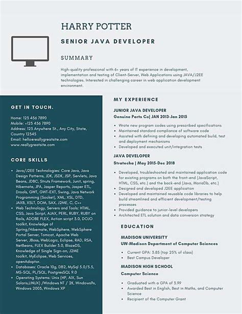 junior java developer resume sample