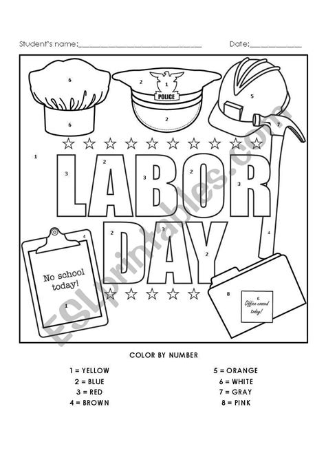 labor day color  number activity esl worksheet  baac