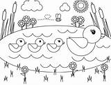Coloring Pond Pages Spring Easter Cute Kids Animals Ducks Baby Scene Sheets Printable Duck Preschool Disco Duckling Template Color Colouring sketch template