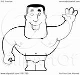 Strong Man Lifeguard Cartoon Waving Coloring Clipart Vector Outlined Cory Thoman Royalty sketch template