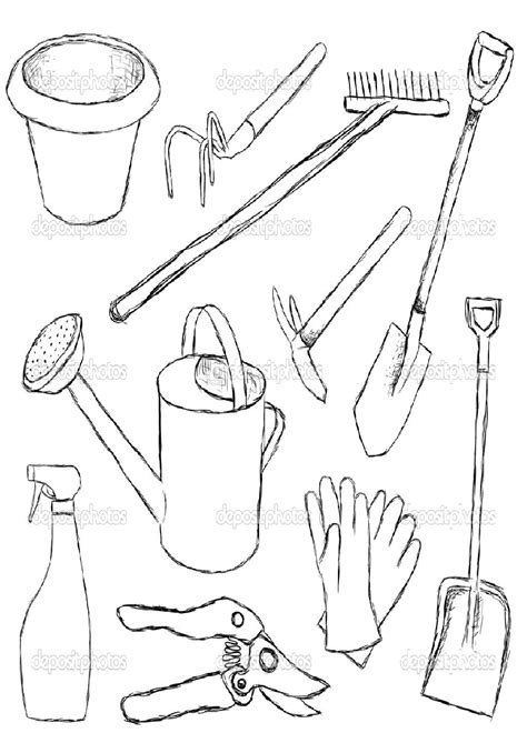 garden tools outline submited images sketch coloring page
