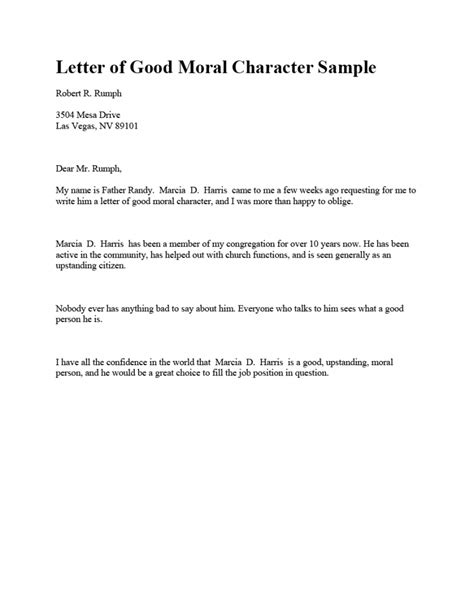 good moral character letter template business format