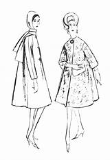 Fashion Drawings Colouring 1960s Line 60s Coats Coloring Sewing Sketches Illustration Patterns Illustrations Coat Era Pages Sketch Princess Template Duster sketch template