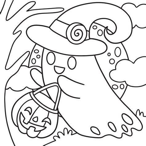 ghost halloween coloring page  kids  vector art  vecteezy