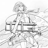 Mikasa Shingeki Titan Kyojin Ackerman Sine Aot Eren Lineart Titans Pixiv Attaque sketch template