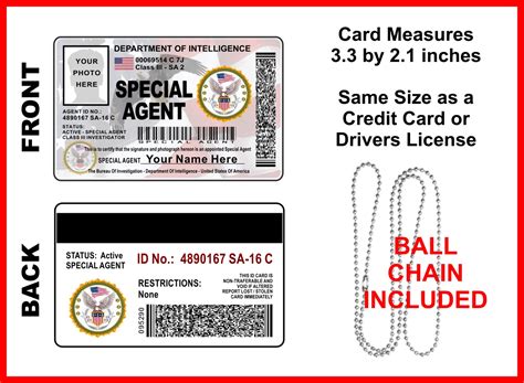 special agent id card custom   photo info   logo  id guru