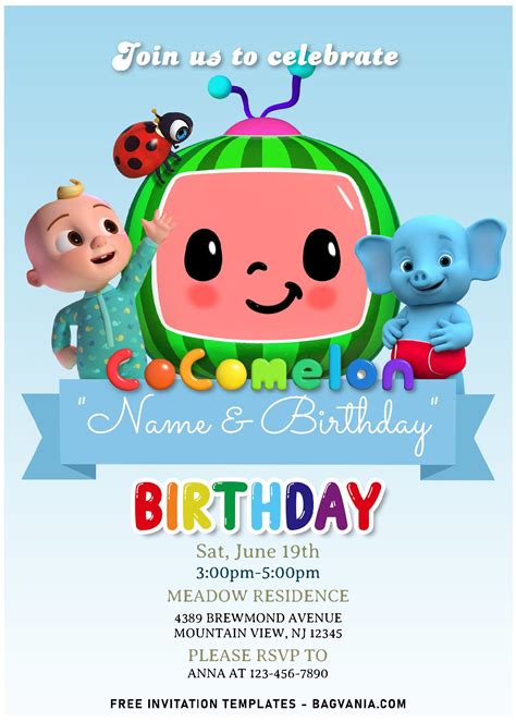 cocomelon birthday party invitation template  printable form  cocomelon invitation