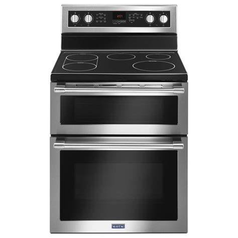 maytag metfz   wide double oven electric range  true