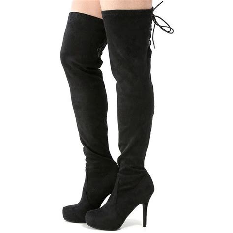 Dollhouse Deceive Lace Up Back Thigh Boots Black Thigh High Boots
