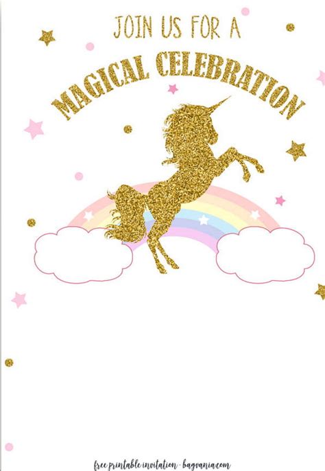 printable golden unicorn birthday invitation template