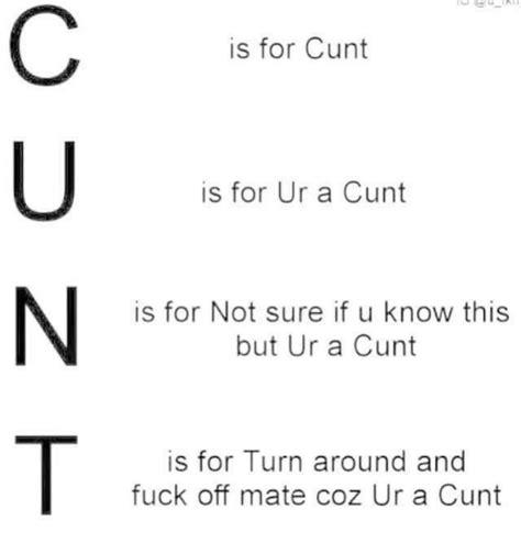 is for cunt is for ur a cunt is for not sure if u know this but ur a