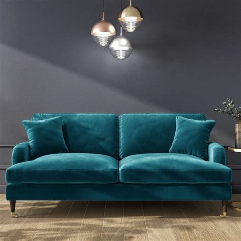 payton teal blue velvet 3 seater sofa furniture123