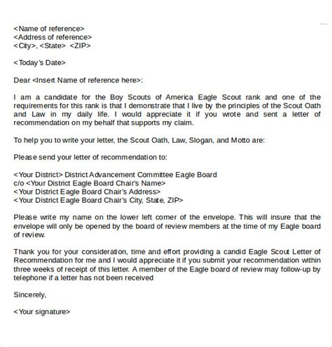 sample eagle scout letter  recommendation   ms word
