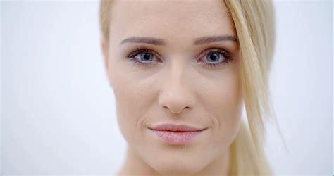 Close Up Smiling Face Of Pretty Blond Female Stock Video Footage 00 30