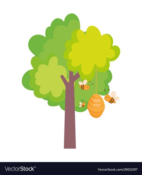 Flying Bees Honeycomb Hive Tree Farm Design Vector Image