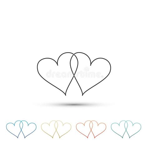 Color Two Linked Hearts Icon On White Background Heart