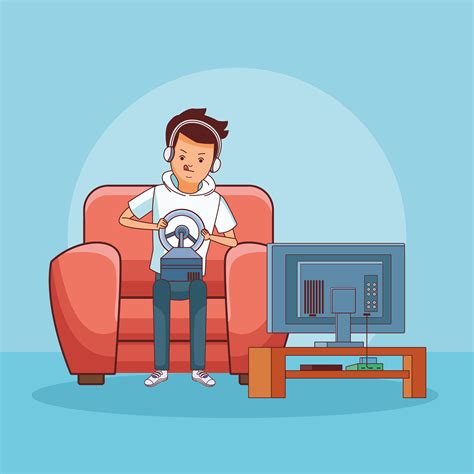 teenager with videogame cartoon 690297 vector art at vecteezy