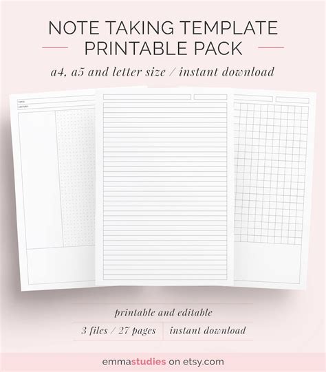 student note  template printable pack    etsy