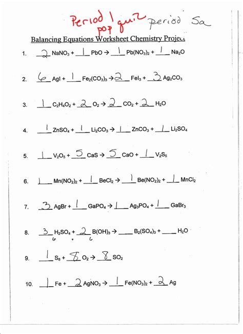 balancing equations practice worksheet answers chessmuseum